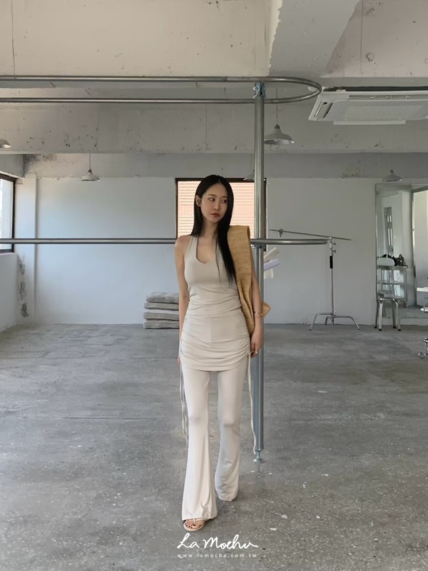 抓摺外罩超顯瘦長褲